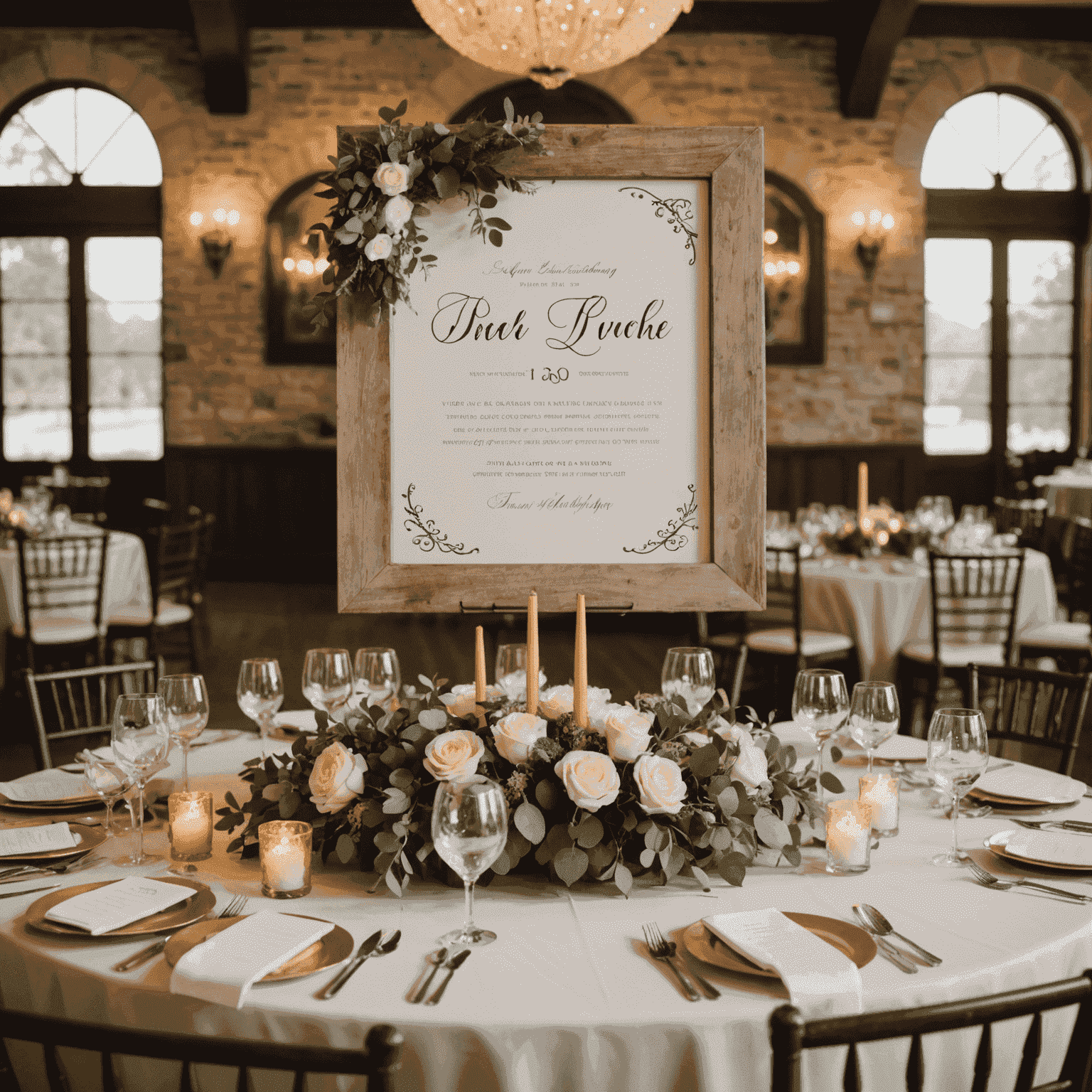 A beautifully decorated wedding reception venue with personalized touches like custom signage, unique centerpieces, and a color scheme that reflects the couple's style