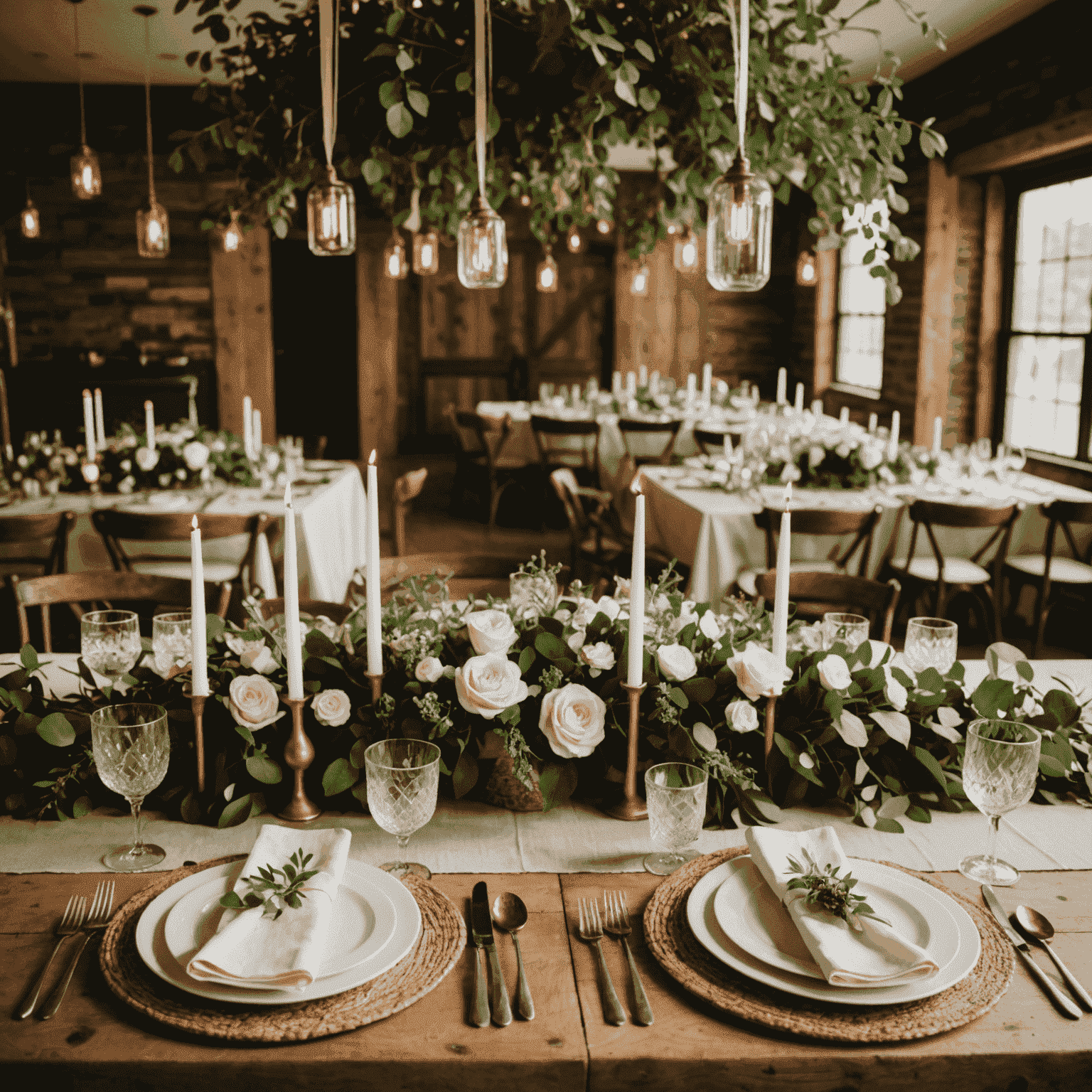 A wedding reception featuring eco-friendly decor elements, such as sustainable materials and reusable items